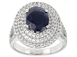 Blue Sapphire Rhodium Over Sterling Silver Ring 2.75ctw