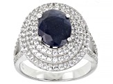 Blue Sapphire Rhodium Over Sterling Silver Ring 2.75ctw