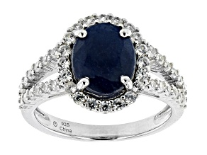 Blue Sapphire Rhodium Over Sterling Silver Ring 3.25ctw