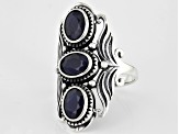 Blue Sapphire Rhodium Over Sterling Silver 3 Stone Ring 1.75ctw