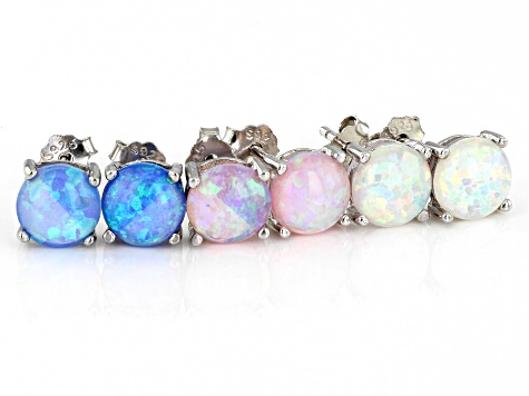 USA Seller Hoop Earrings Blue Lab Opal Sterling Silver 925 Best Price Jewelry