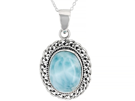 Blue Larimar Sterling Silver Pendant with Chain