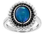 Blue Opal Rhodium Over Sterling Silver Ring 0.85ctw