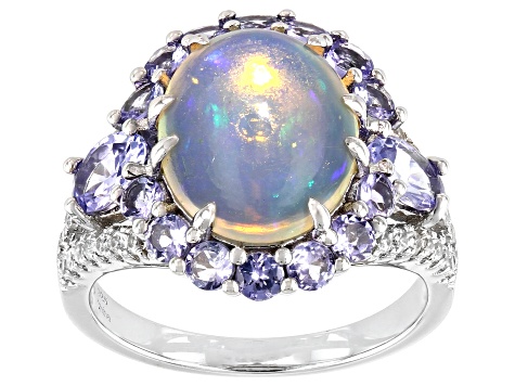 Opal Rhodium Over Sterling Silver Ring 12x10mm