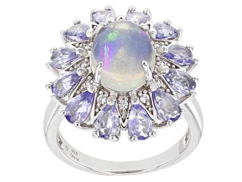 Opal Rhodium Over Sterling Silver Ring 10x8mm