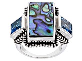 Multi Color Abalone Shell Rhodium Over Sterling Silver Ring 3.74ctw