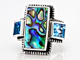 Multi Color Abalone Shell Rhodium Over Sterling Silver Ring 3.74ctw