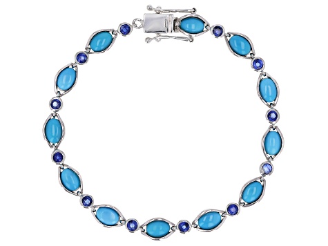 Blue Composite Arizona Turquoise Rhodium Over Sterling Silver Bracelet 1.54ctw