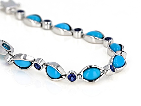 Blue Composite Arizona Turquoise Rhodium Over Sterling Silver Bracelet 1.54ctw