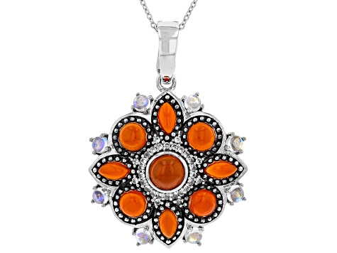 Orange Chalcedony Rhodium Over Silver Pendant with Chain 5.07ctw