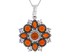 Orange Chalcedony Rhodium Over Silver Pendant with Chain 5.07ctw