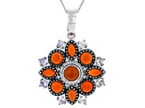 Orange Chalcedony Rhodium Over Silver Pendant with Chain 5.07ctw