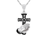 Black Spinel Rhodium Over Sterling Silver Cross Pendant With Chain 0.76ctw