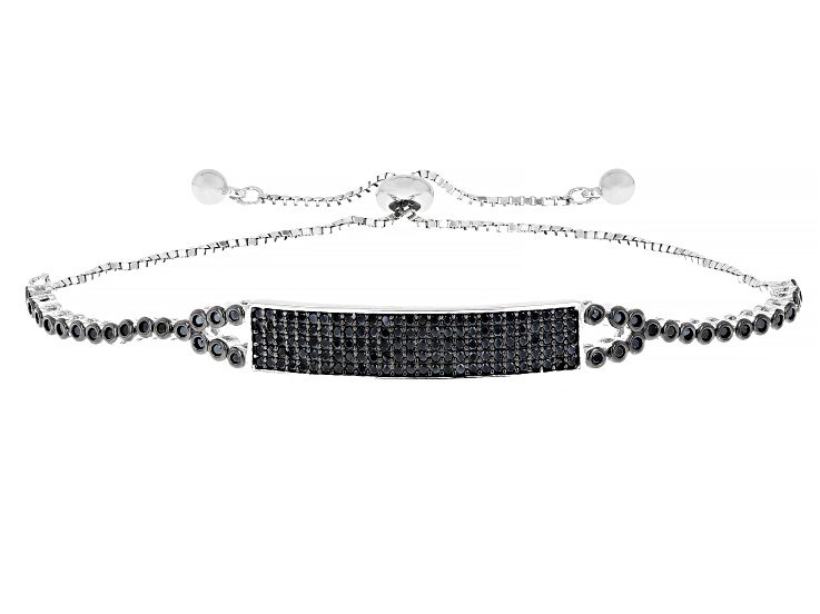 Black Spinel Rhodium Over Silver Bolo Bracelet 1.61ctw
