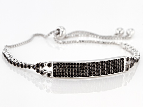 Black Spinel Rhodium Over Silver Bolo Bracelet 1.61ctw