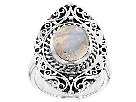 2.58ct Rainbow Moonstone Rhodium Over Silver Ring