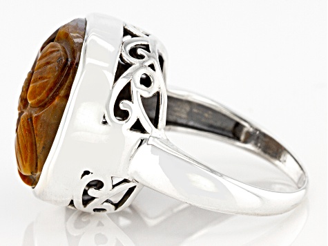 Tigers Eye Rhodium Over Sterling Silver Craved Flower Ring - DOK993 ...