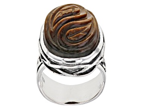Tigers Eye Rhodium Over Sterling Silver Ring