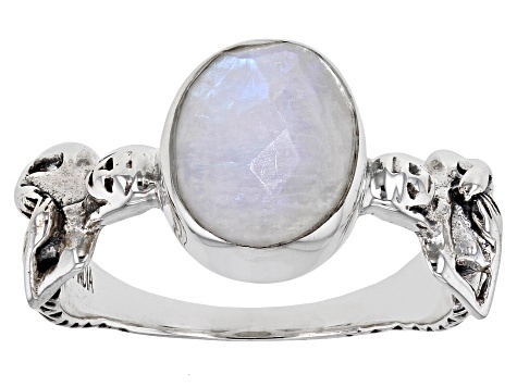 Rainbow Moonstone Rhodium Over Sterling Silver Ring