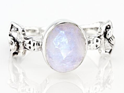 Rainbow Moonstone Rhodium Over Sterling Silver Ring