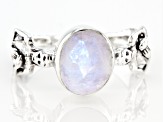 Rainbow Moonstone Rhodium Over Sterling Silver Ring