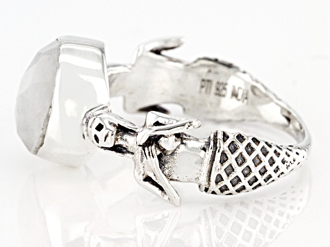 Rainbow Moonstone Rhodium Over Sterling Silver Ring