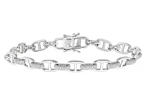 White Cubic Zirconia Rhodium Over Sterling Silver Mariner Link Bracelet 2.38ctw