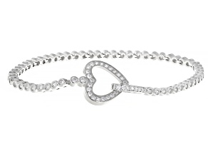 White Cubic Zirconia Rhodium Over Sterling Silver Heart Tennis Bracelet 3.70ctw