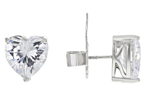 White Cubic Zirconia Rhodium Over Sterling Silver Heart Studs 12.00ctw