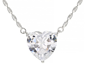 White Cubic Zirconia Rhodium Over Sterling Silver Heart Necklace 10.30ctw