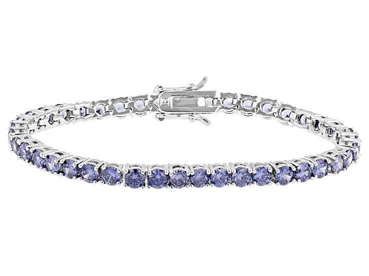 Blue Cubic Zirconia Rhodium Over Brass Tennis Bracelet 18.06