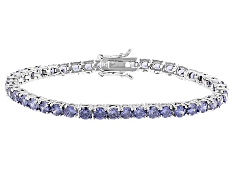 Blue Cubic Zirconia Rhodium Over Brass Tennis Bracelet 18.06ctw