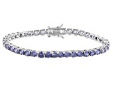 Blue Cubic Zirconia Rhodium Over Brass Tennis Bracelet 18.06ctw