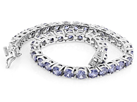 Blue Cubic Zirconia Rhodium Over Brass Tennis Bracelet 18.06ctw