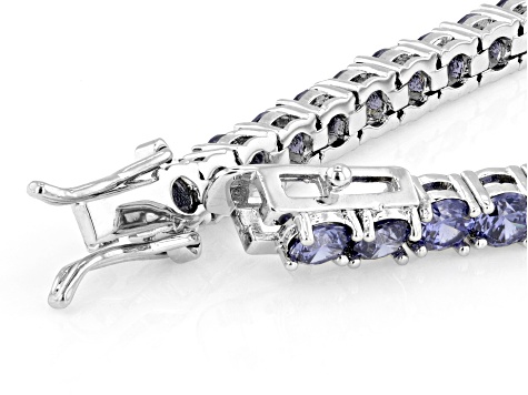 Blue Cubic Zirconia Rhodium Over Brass Tennis Bracelet 18.06ctw