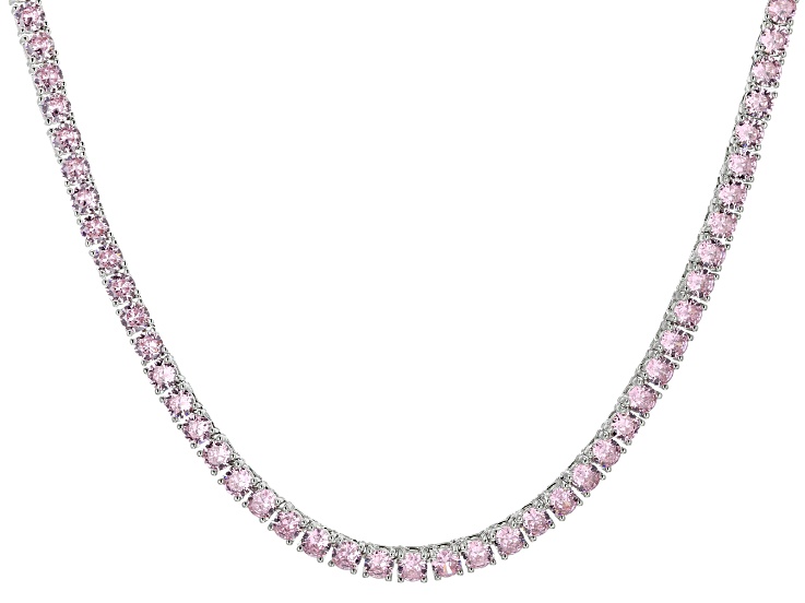 Pink Cubic Zirconia Rhodium Over Brass Tennis Necklace 32.19