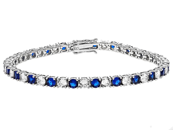 Blue Lab Created Spinel And White Cubic Zirconia Rhodium Plated Tennis Bracelet 20.20ctw