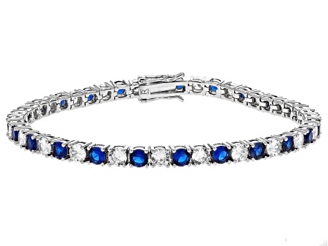 Blue And White Cubic Zirconia Rhodium Over Brass Tennis Bracelet 20.20ctw