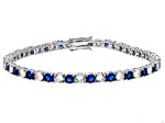 Blue Lab Created Spinel And White Cubic Zirconia Rhodium Plated Tennis Bracelet 20.20ctw