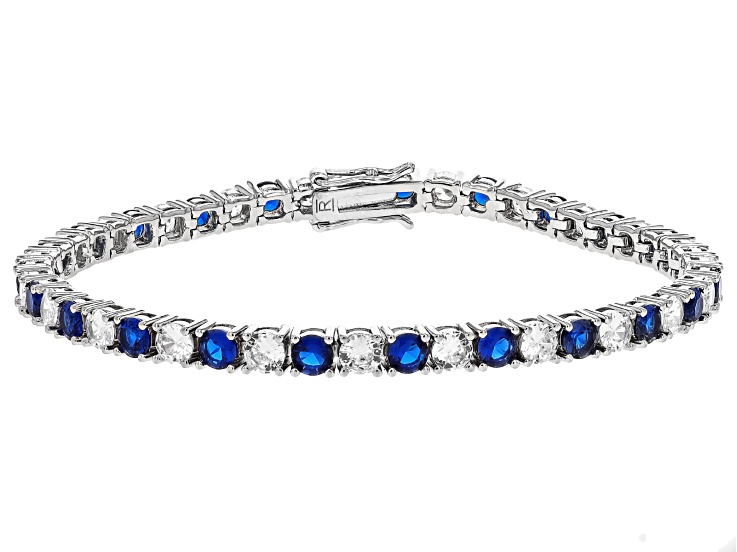 Blue Lab Created Spinel And White Cubic Zirconia Rhodium Plated Tennis Bracelet 20.20ctw