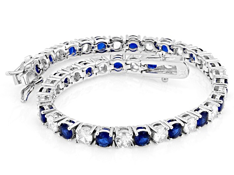 Blue Lab Created Spinel And White Cubic Zirconia Rhodium Plated Tennis Bracelet 20.20ctw