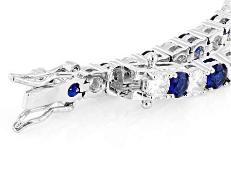 Blue Lab Created Spinel And White Cubic Zirconia Rhodium Plated Tennis Bracelet 20.20ctw