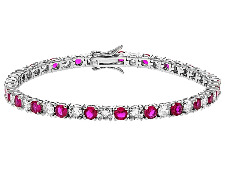 Red And White Cubic Zirconia Rhodium Plated Tennis Bracelet 20.20ctw