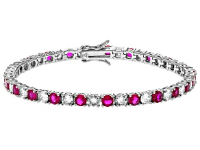 Red And White Cubic Zirconia Rhodium Over Brass Tennis Bracelet 20.20ctw