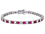 Red And White Cubic Zirconia Rhodium Plated Tennis Bracelet 20.20ctw