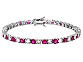 Red And White Cubic Zirconia Rhodium Plated Tennis Bracelet 20.20ctw