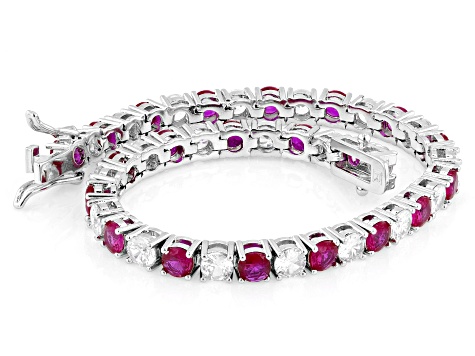 Red And White Cubic Zirconia Rhodium Plated Tennis Bracelet 20.20ctw