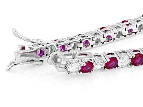 Red And White Cubic Zirconia Rhodium Plated Tennis Bracelet 20.20ctw