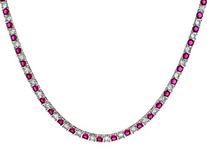 Red And White Cubic Zirconia Rhodium Over Brass Tennis Necklace 47.73ctw