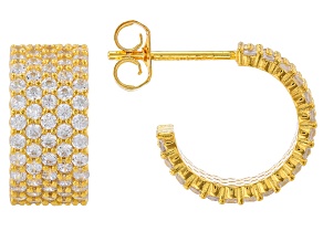 White Cubic Zirconia 18k Yellow Gold Over Sterling Silver Hoops 1.26ctw